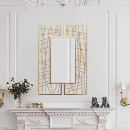 Rectangle Metal Wall Mirror with Geometric Design 25034