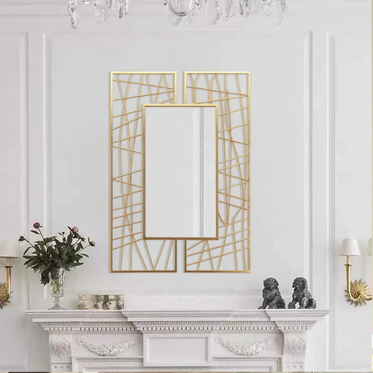 Rectangle Metal Wall Mirror with Geometric Design 25034