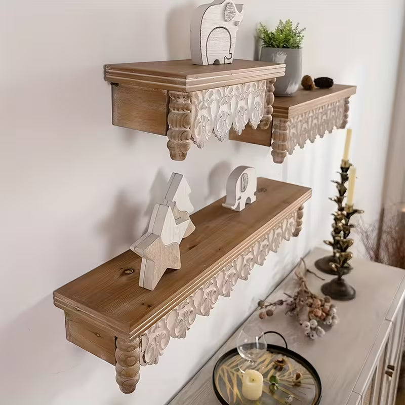 French Country Carved Apron Floating Wall Shelves