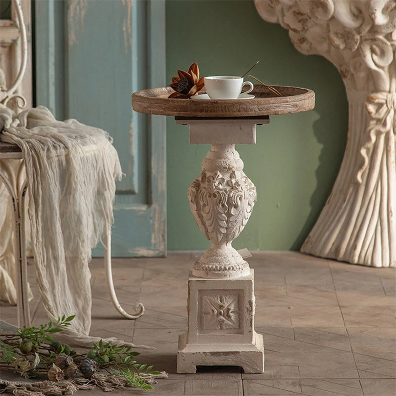 Carved Pedestal Round Side Table A2281