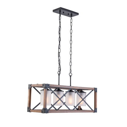 4-Light Wood Ceiling Light Fixture Chandeliers with Frosted Glass Shade Modern Farmhouse Chandelier 9706