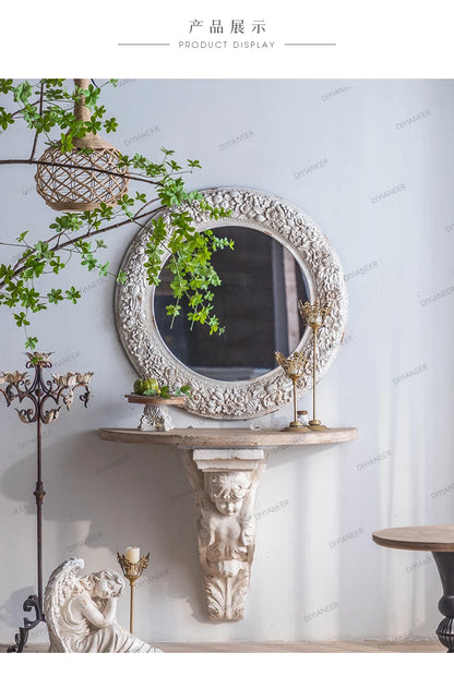 Round Mirror White Paint Distressed Vintage Mirror