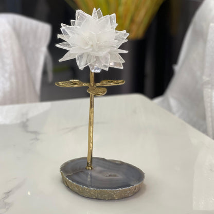 Selenite Flower on Agate Base H638A