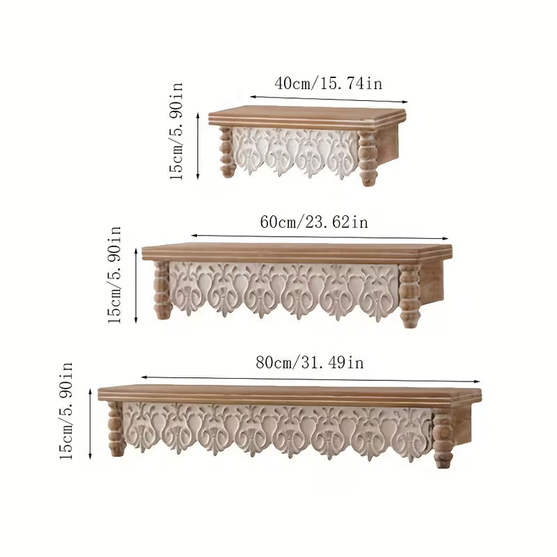French Country Carved Apron Floating Wall Shelves