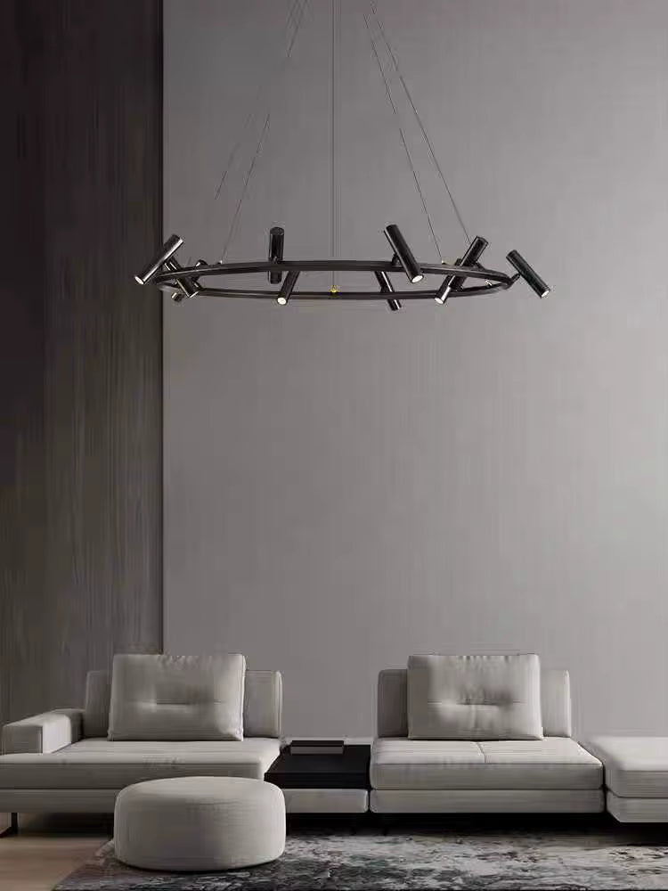 Industrial Matte Black Ring Chandelier M01