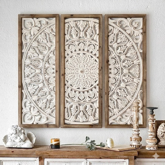 3 Pieces French Style Carve Pattern Wood Wall Decor Set A133