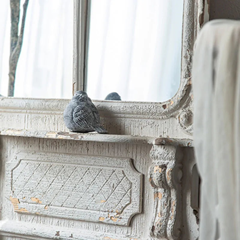 European-style French White Retro Carved Full-body Floor Mirror