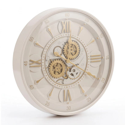 Isabella Ivory Gold Metal Moving Gears Wall Clock 75004