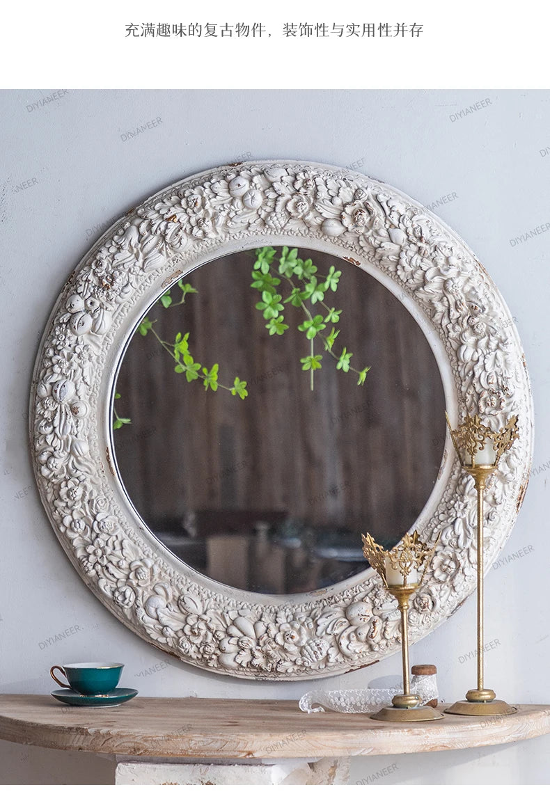 Round Mirror White Paint Distressed Vintage Mirror