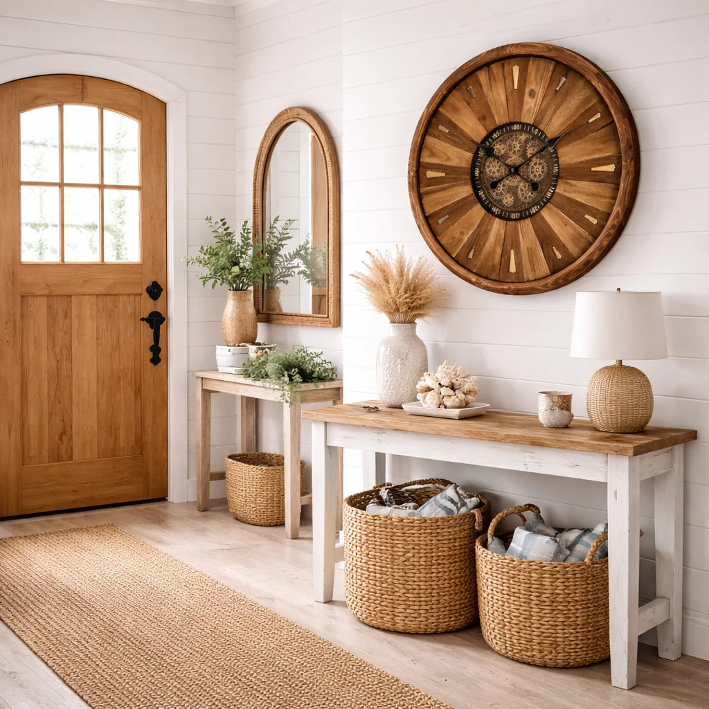 Rustic Moving Gear Wooden Wall Clock 72268