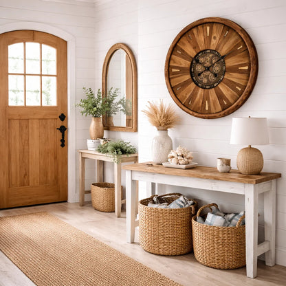 Rustic Moving Gear Wooden Wall Clock 72268