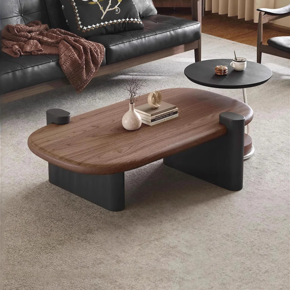 Rectangle Coffee Table with Walnut Veneer and Black Base KD-13