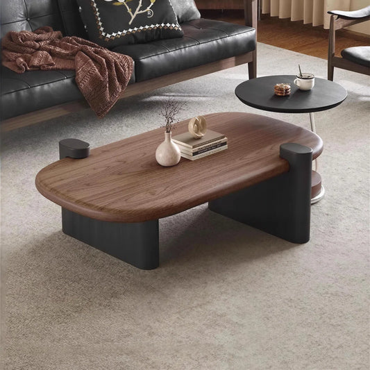 Rectangle Coffee Table with Walnut Veneer and Black Base KD-13