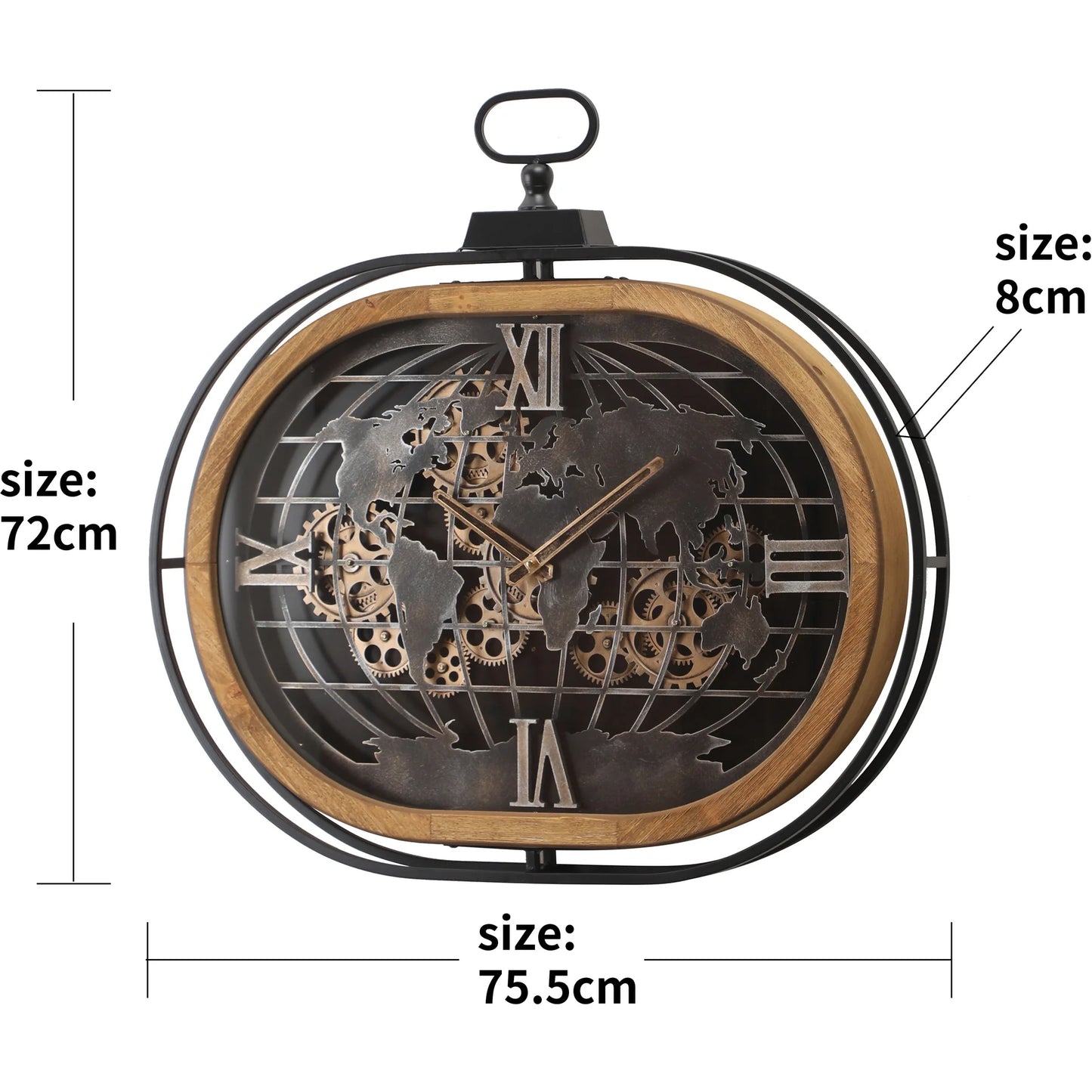 Atlas Columbus Metal Wood Moving Gears Wall Clock, 76cm 72134