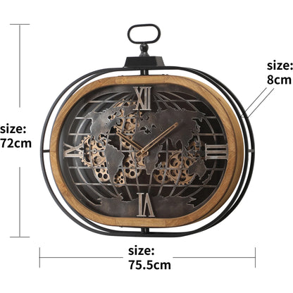 Atlas Columbus Metal Wood Moving Gears Wall Clock, 76cm 72134