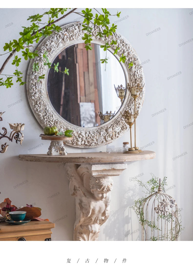 Round Mirror White Paint Distressed Vintage Mirror