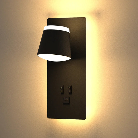 Modern LED Wall Lamp with USB Charging W468/1BK