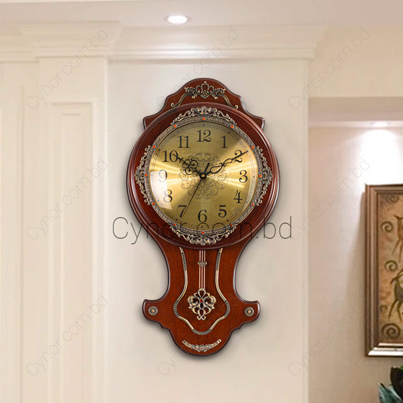 High Quality Wooden Body Metal Design Pendulum Wall Clock D906-2