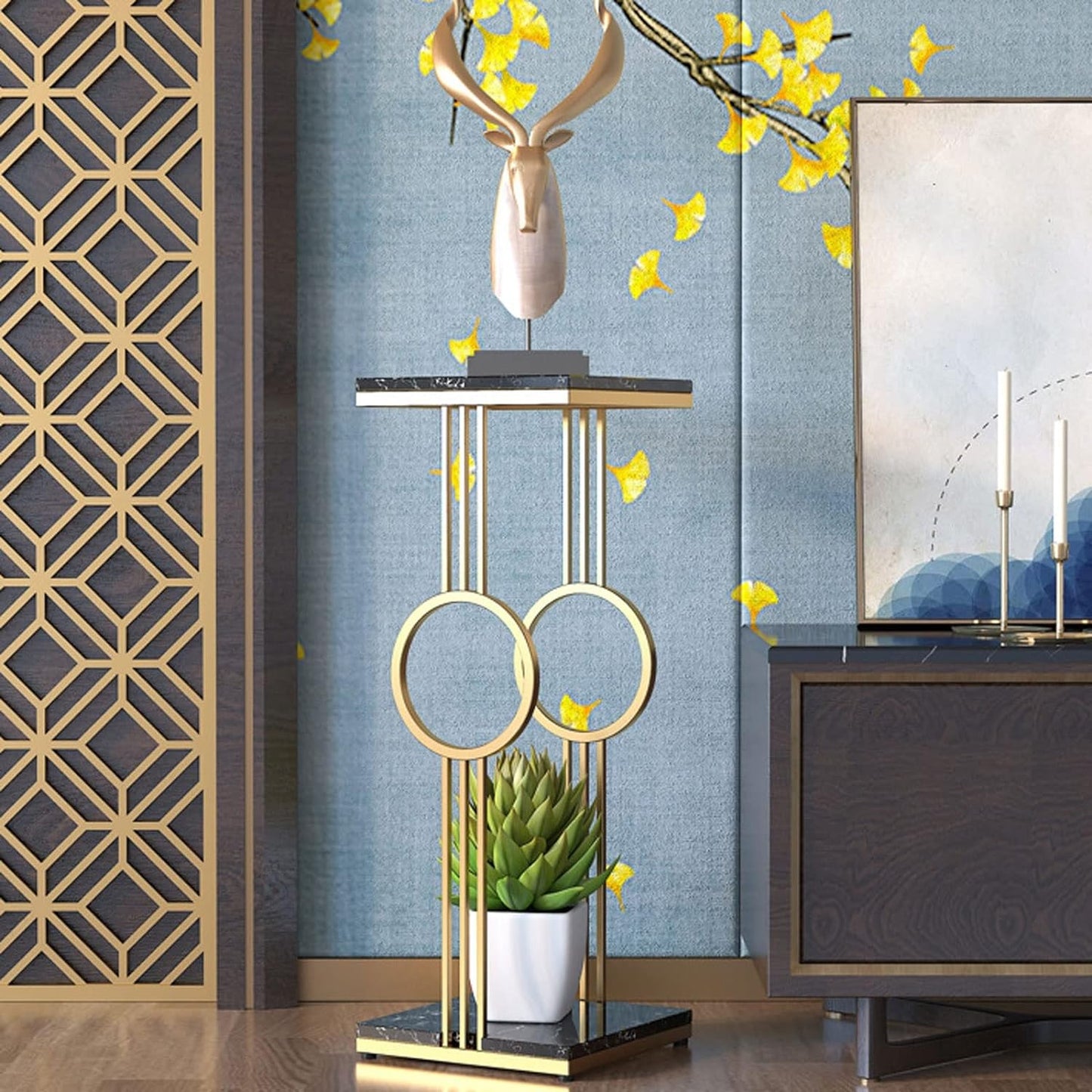 Marble Top Stainless Steel Corner Flower Stand HY-1867