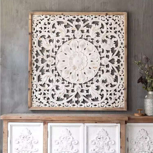 Hand carved Floral Wood Wall Panel A138