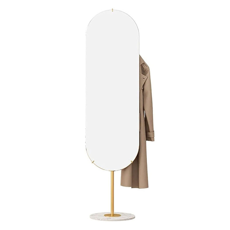 Free Standing Full Length Mirror with 5-Hook Coat Rack and White Marble Base