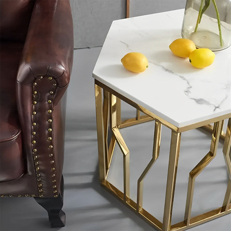 Side Table with Marble Tabletop & Stainless Steel Base B-2#