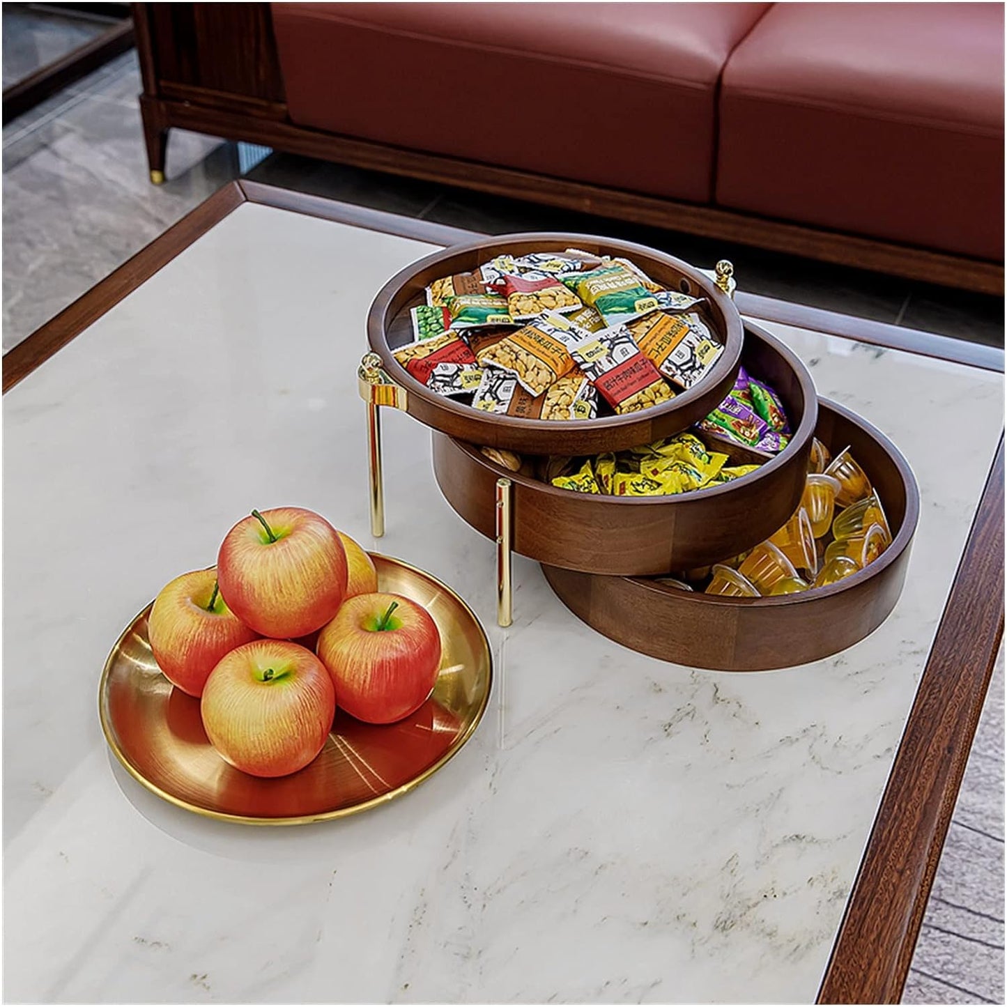 Fruit Bowl Wooden Double-Layer Fruit Tray