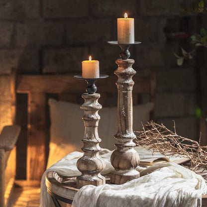 Rustic Wooden Pillar Candle Holders MBK015/MBK016