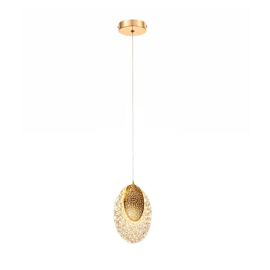 Modern crystal and gold-toned oval LED pendant light