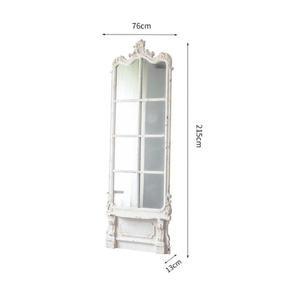 European-style French White Retro Carved Full-body Floor Mirror