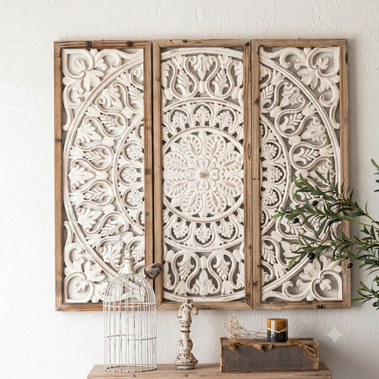 3 Pieces French Style Carve Pattern Wood Wall Decor Set A133