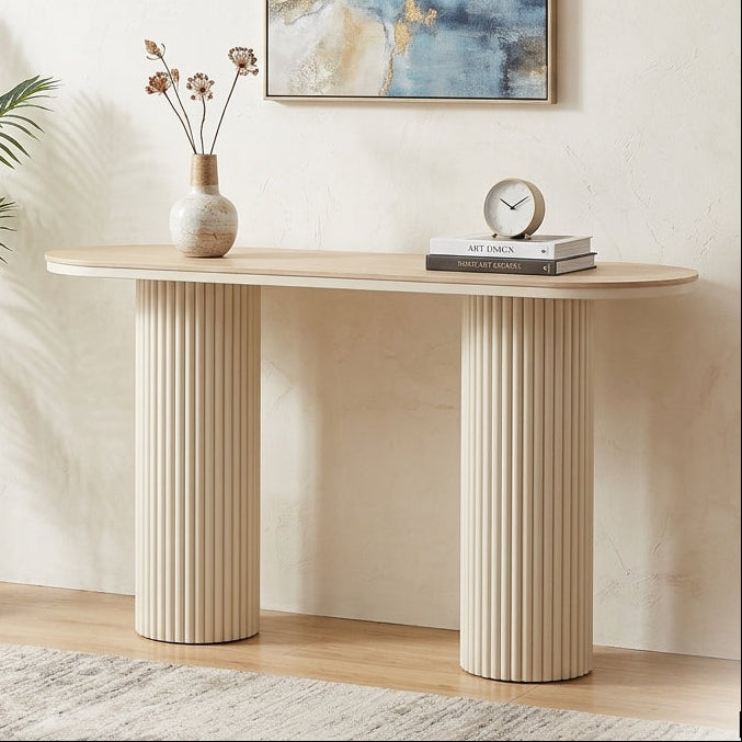 Modern Tambour Column Console Table with Rounded Edge Top CS050