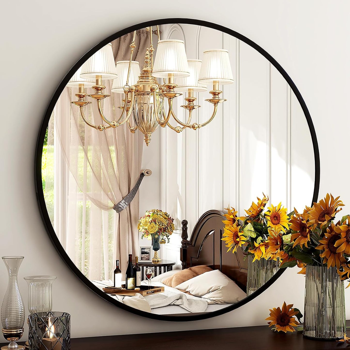 BLACK Aluminum INDUSTRIAL ROUND WALL MIRROR 90CM X 90CM RO/MB90