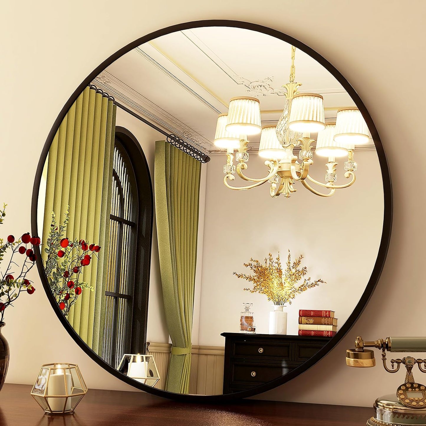 BLACK Aluminum INDUSTRIAL ROUND WALL MIRROR 90CM X 90CM RO/MB90