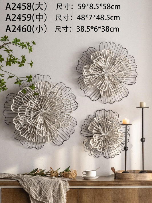 3-Pieces Metal Hollow Flower Wall Decoration