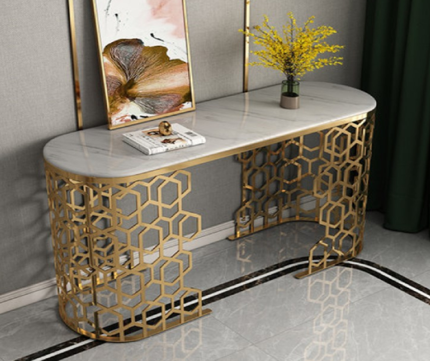 Luxury marble top stainless steel base console table  51009