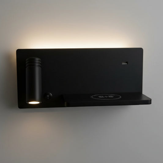 Modern LED Wall Lamp With a Built-in Shelf, USB port, and Wireless Charging X1143-7W/BK