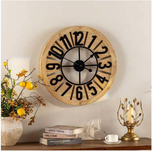 3D Clock D60cm in wood and metal T6455