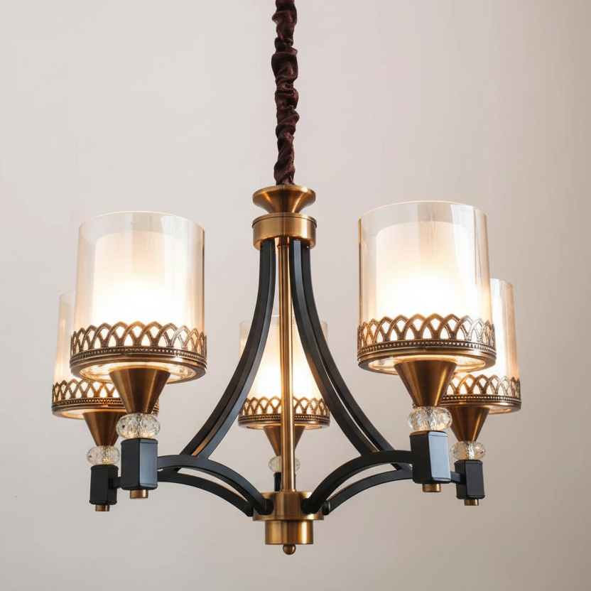 ثريا معدنية وزجاجية مكونة من 5 مصابيح 9663-5