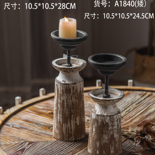 Distressed wood pillar candle holder SET 10.5*10.5*28