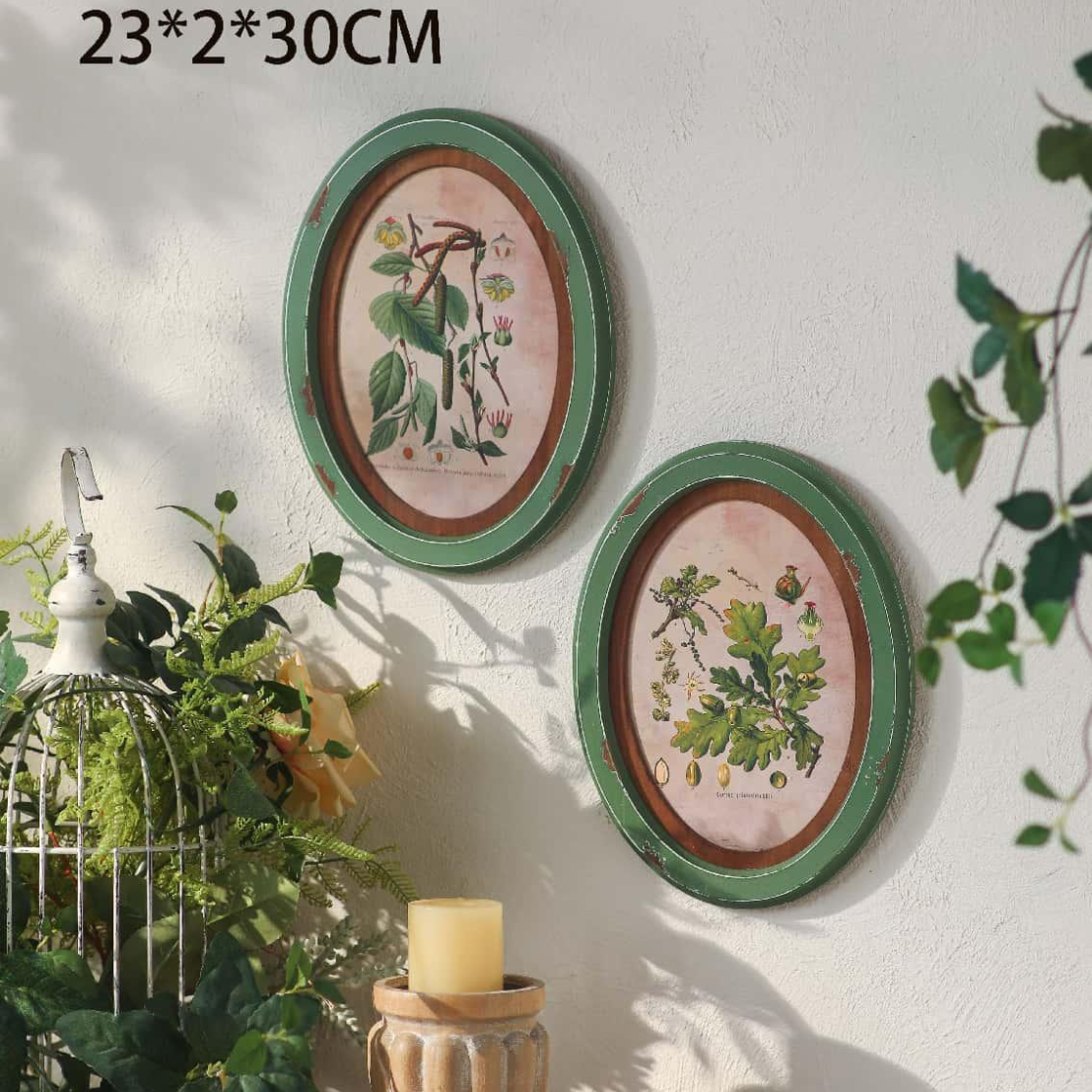 Wooden Oval Framed Botanical Wall Art SET A3307