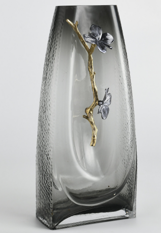 Decorative glass vase with artificial flowers RV7038