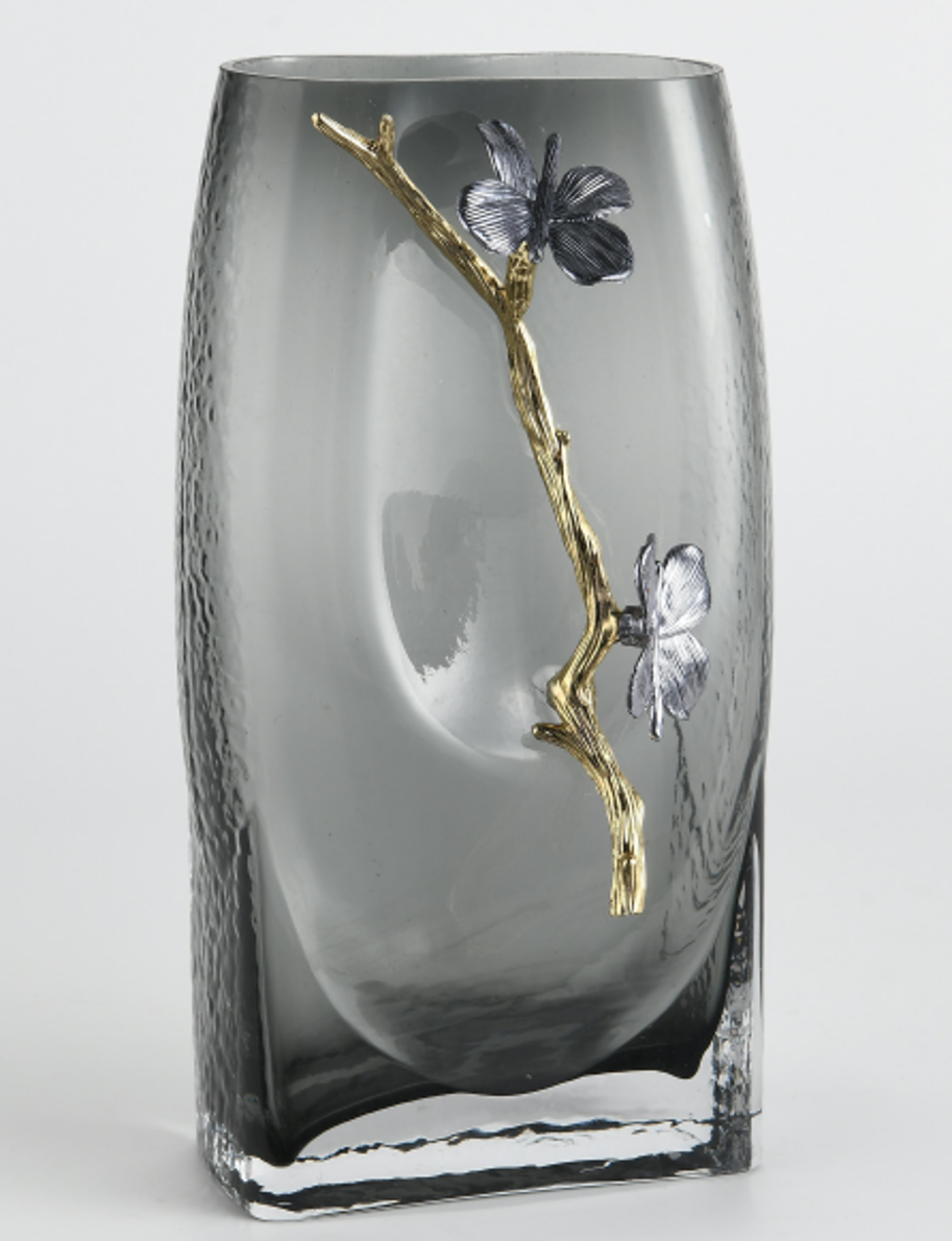 Decorative glass vase with artificial flowers RV7038