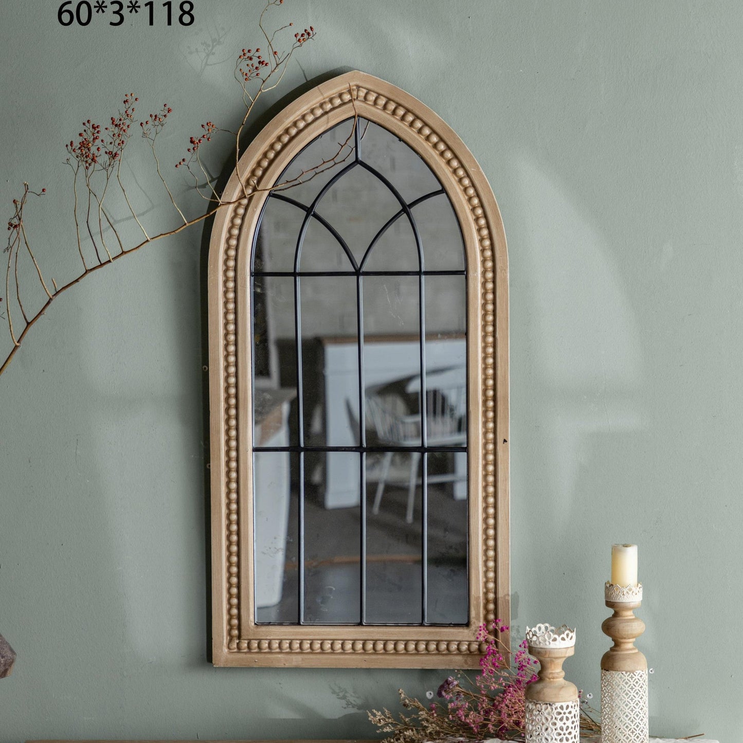 Arched Wooden Wall Mirror A2299