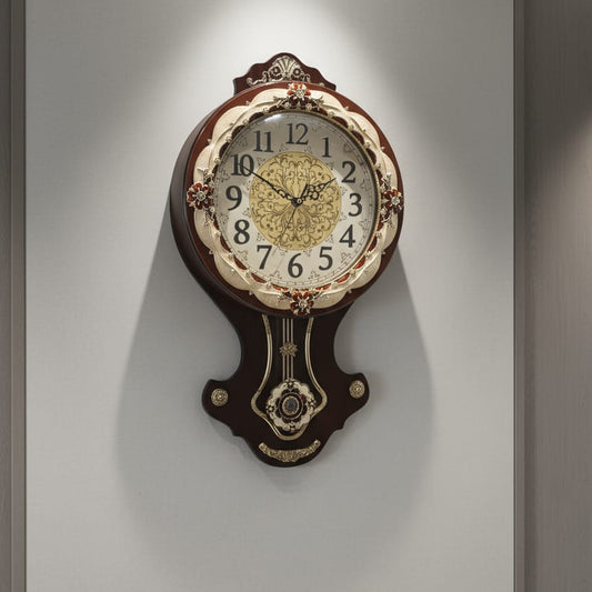 Vintage-style decorative wooden pendulum wall clock