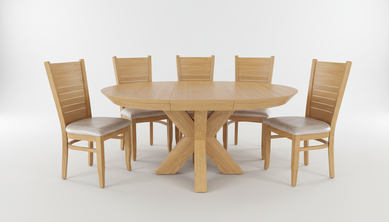French Style Round Dining Table Adjustable and 6-Chairs