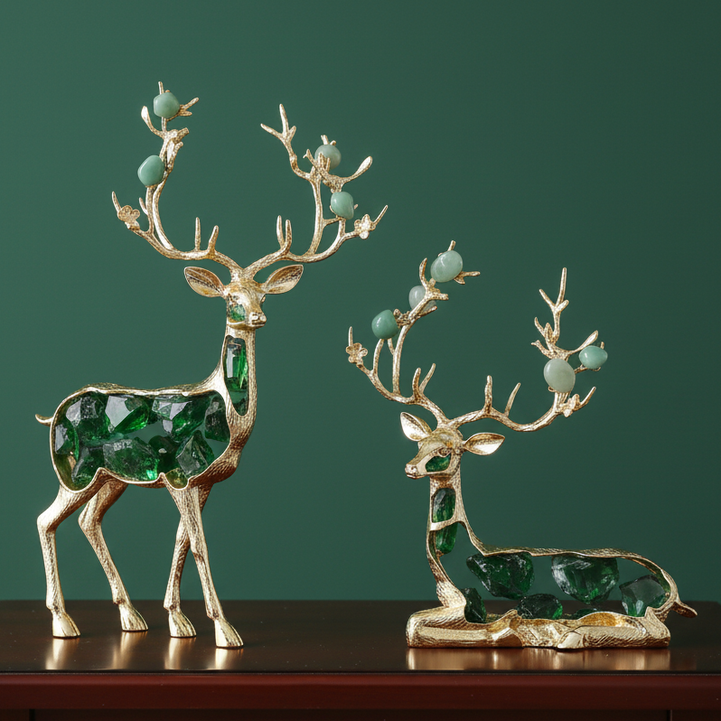 Exclusive Green And Gold Reindeers Set of 2 FYPC-9