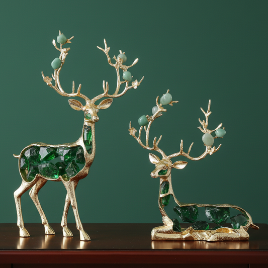 Exclusive Green And Gold Reindeers Set of 2 FYPC-9