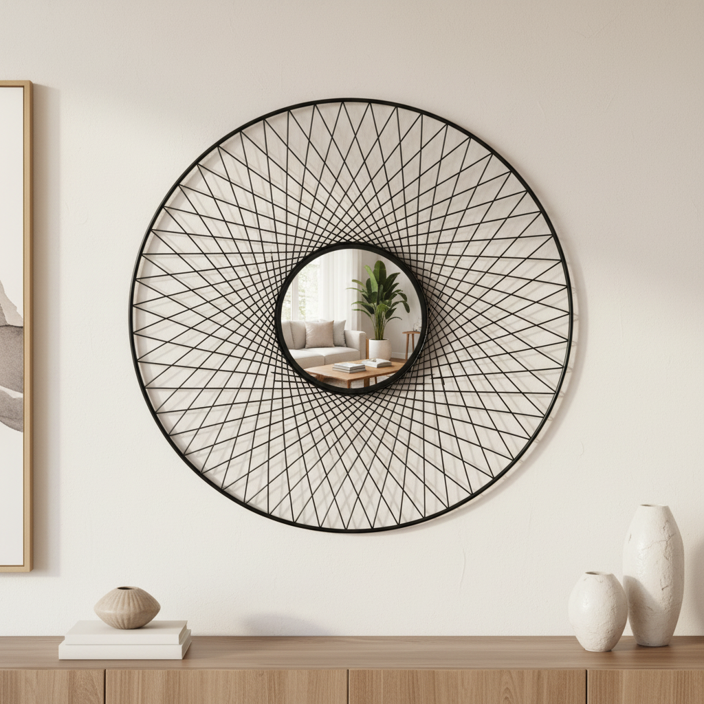 Round Black Metal Mirror 98078