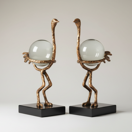 Copper Ostrich Sculpture with glass egg (SET)